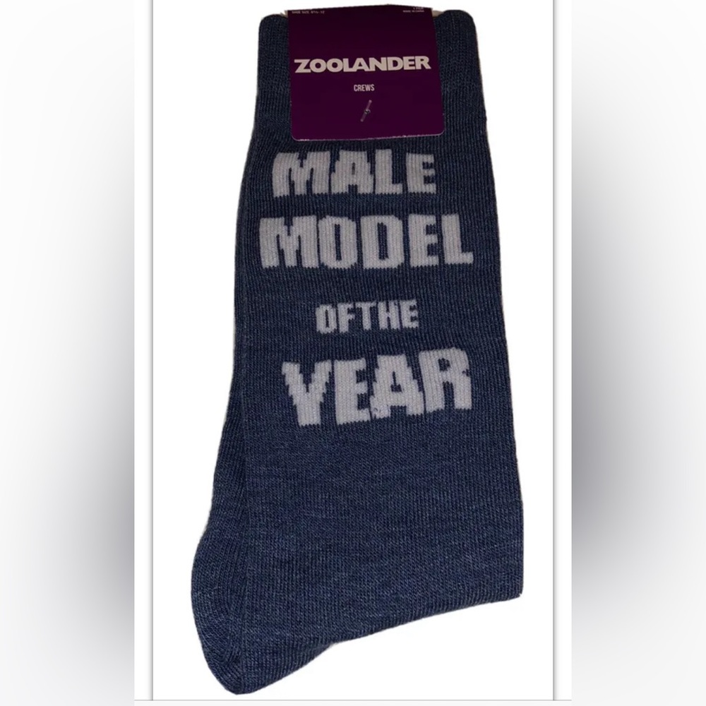Zoolander Crew Socks 1 Pair Men 6.5-12 Blue White Male Model Of The Year Stiller
